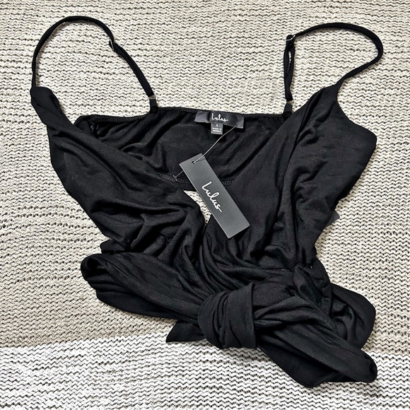 Black Lulu’s Minimalist Wrap Crop Top - Picture 1 of 11